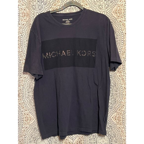Michael Kors Mens Navy Blue Signature Logo Graphic T Shirt Xl - Picture 1 of 7